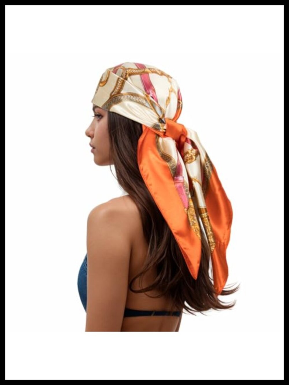 35 Inch Square Head Scarf Polyester Silky Feel Printed Hair Wrap